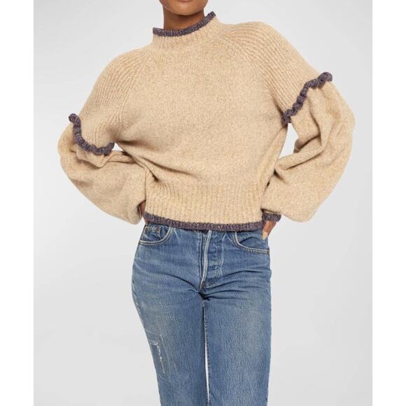 NWT Joie $298 Shiloh Mock Neck Blouson‎ Sleeve Oversize Sweater XXS Beige Purple - Picture 1 of 9